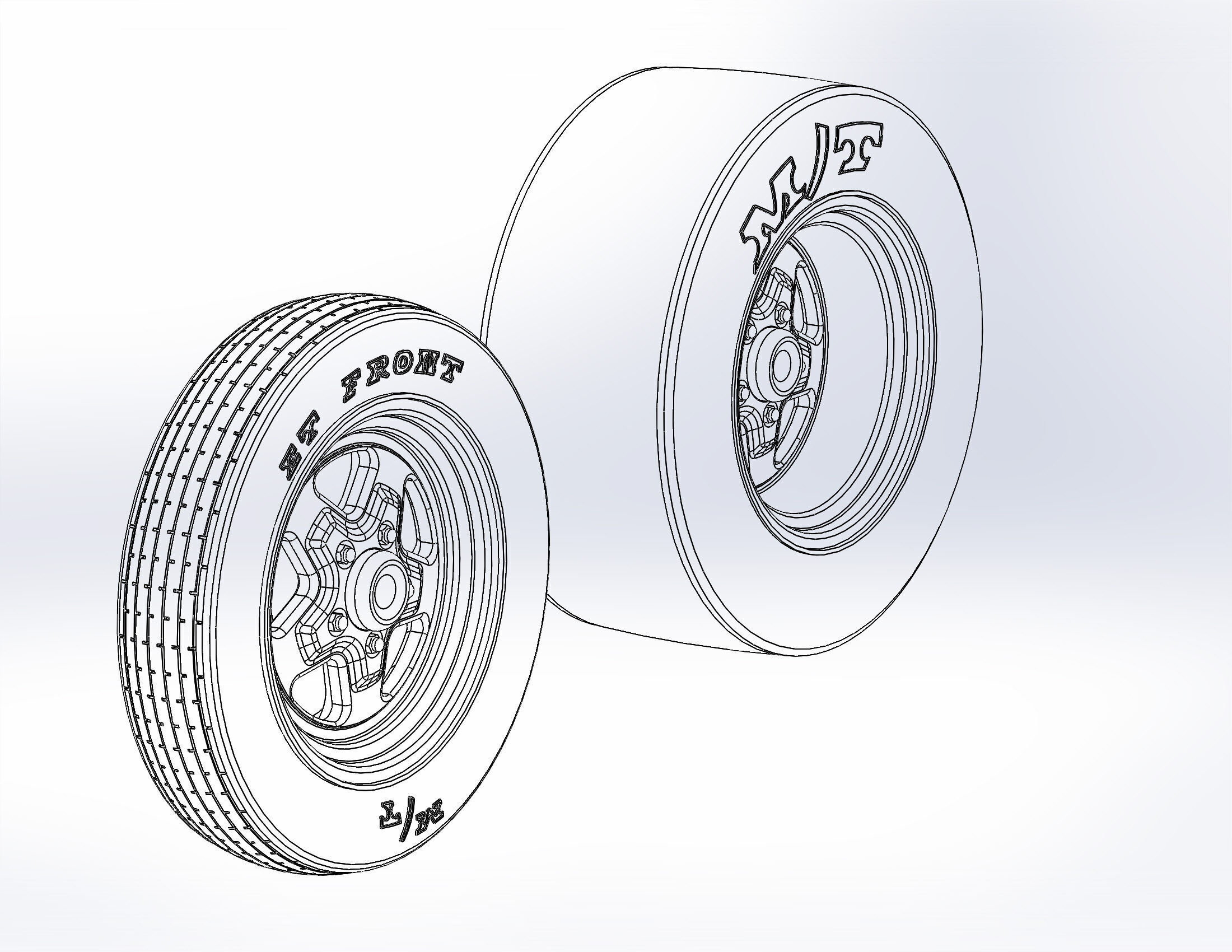 Set of wheels Summit Fast-Five for scale model dragster 3D print model_9