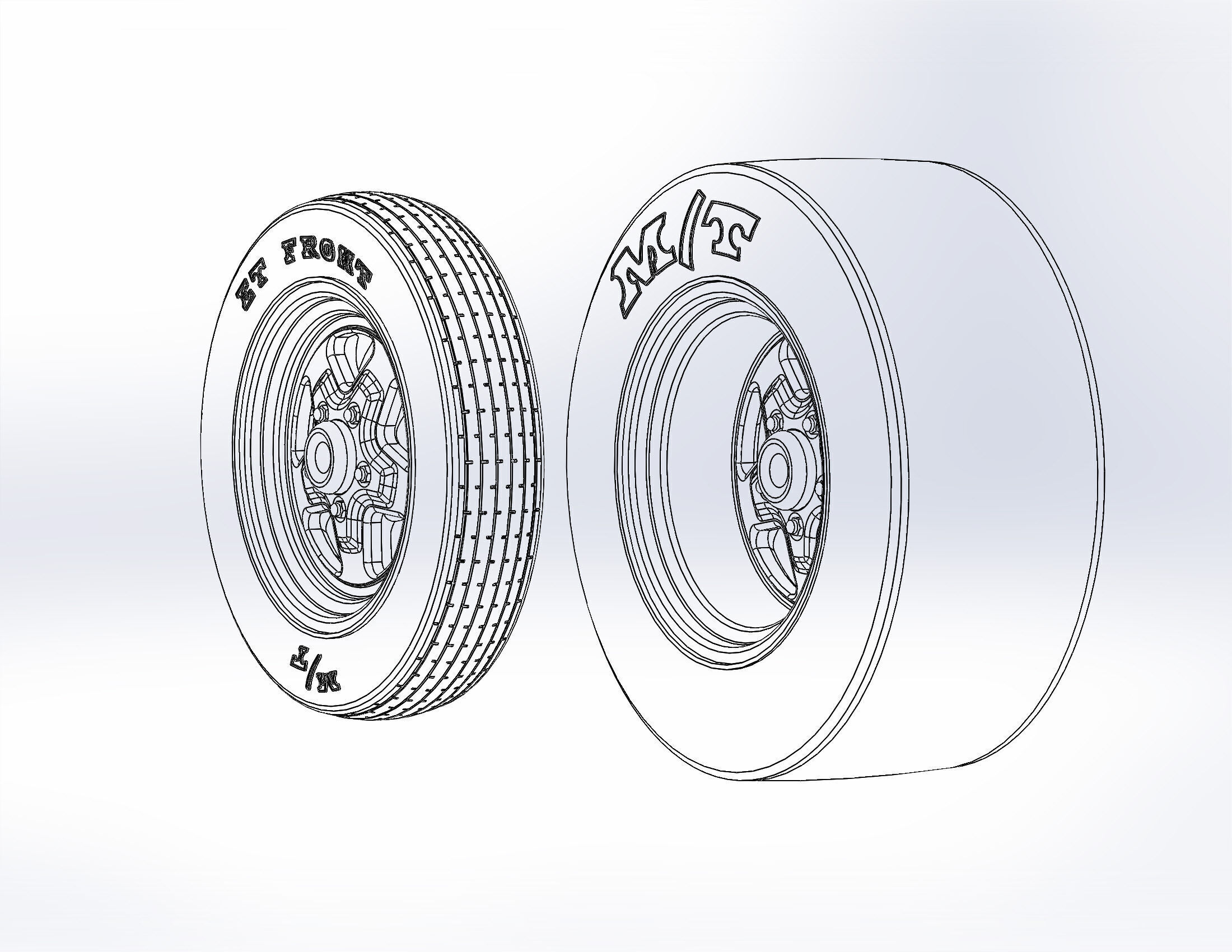 Set of wheels Summit Fast-Five for scale model dragster 3D print model_2