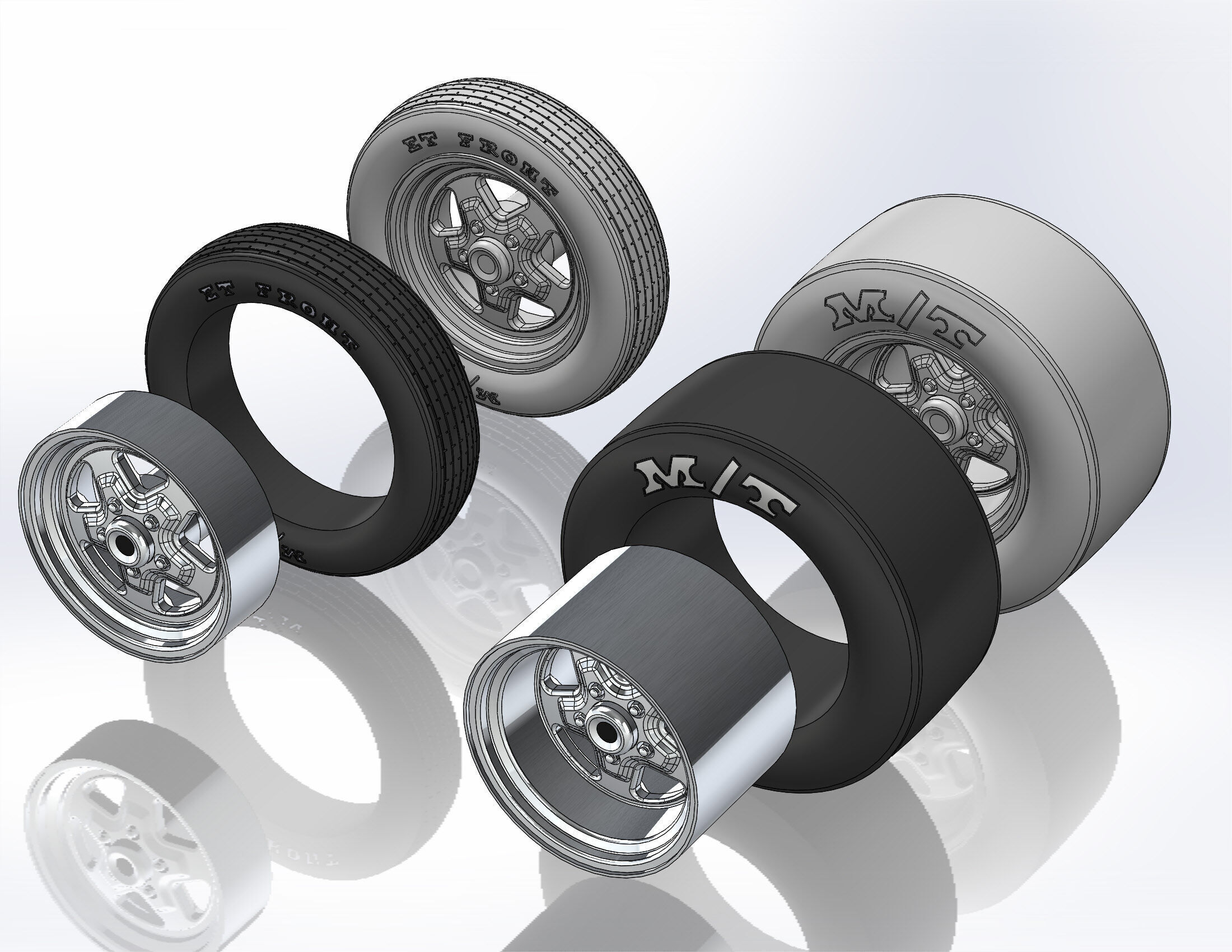 Set of wheels Summit Fast-Five for scale model dragster 3D print model_10