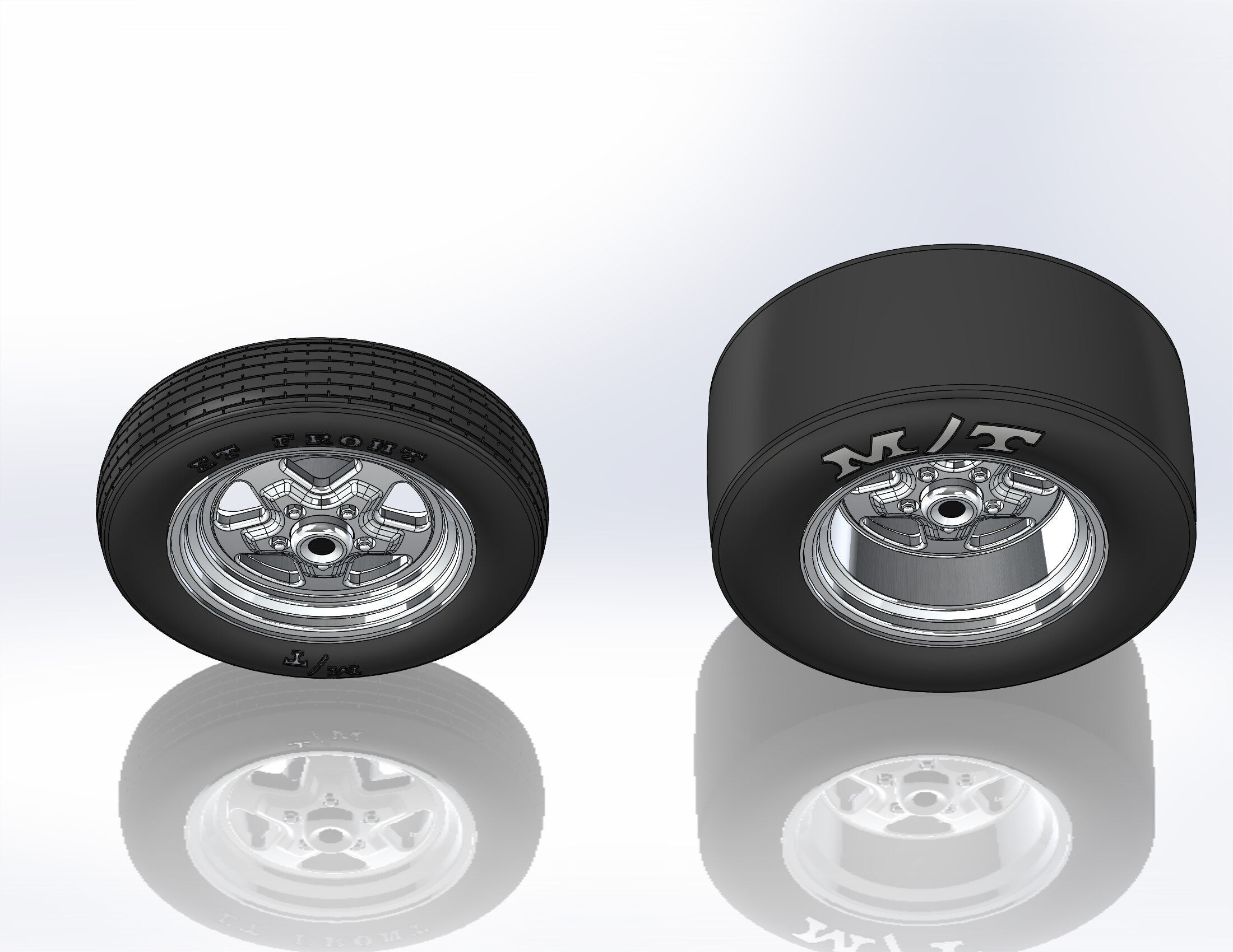 Set of wheels Summit Fast-Five for scale model dragster 3D print model_3