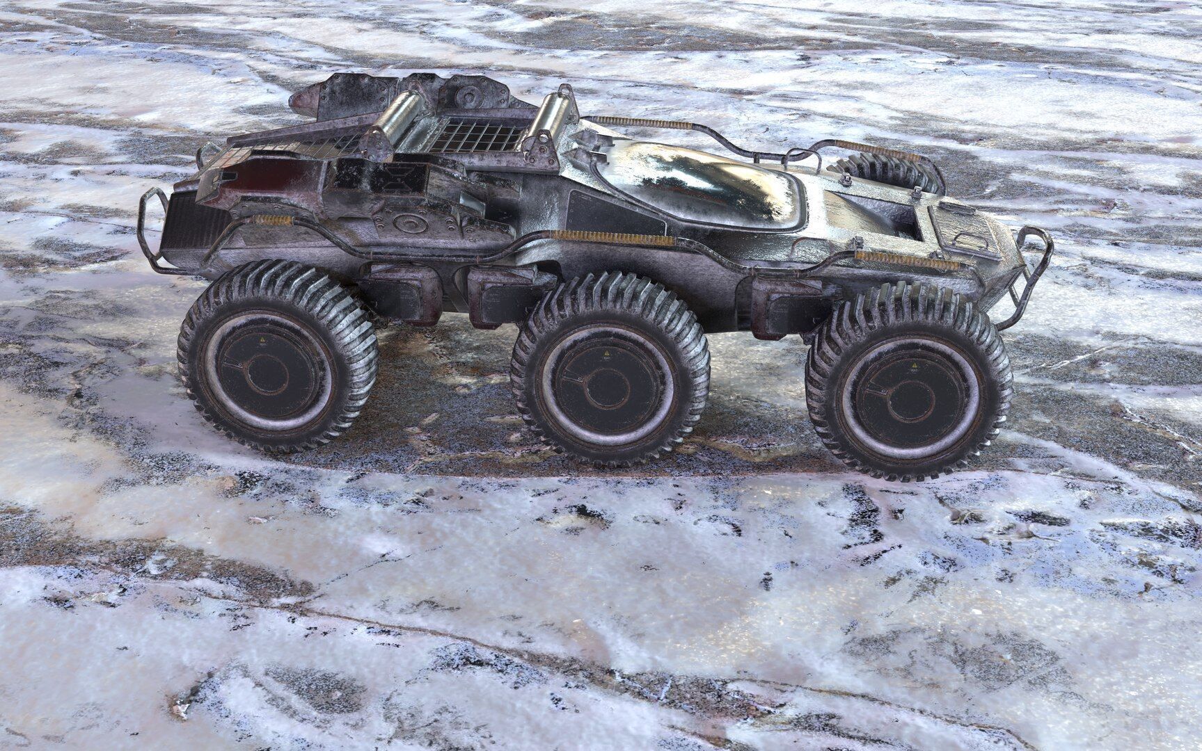 Futuristic Armoured Vehicle 8 Wheel Sci-Fi Rover Snow and Sand 3D model_13