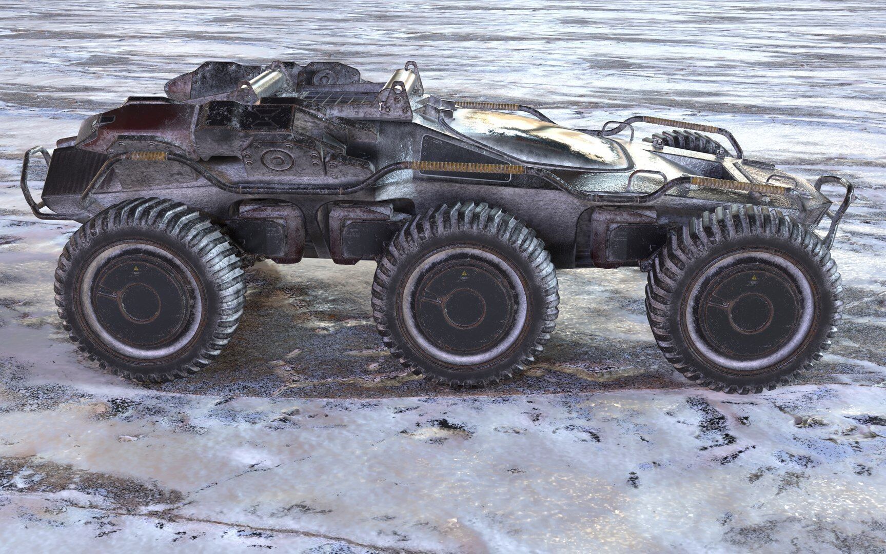Futuristic Armoured Vehicle 8 Wheel Sci-Fi Rover Snow and Sand 3D model_9