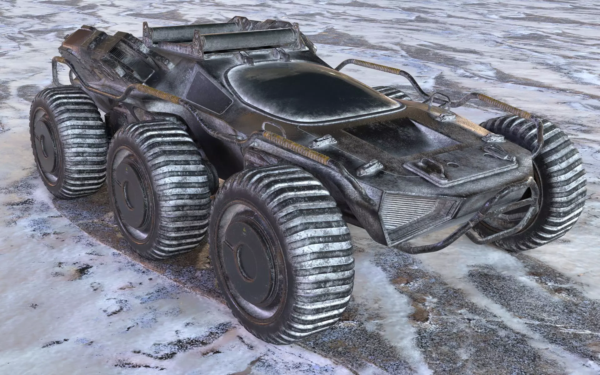 Futuristic Armoured Vehicle 8 Wheel Sci-Fi Rover Snow and Sand 3D model_0