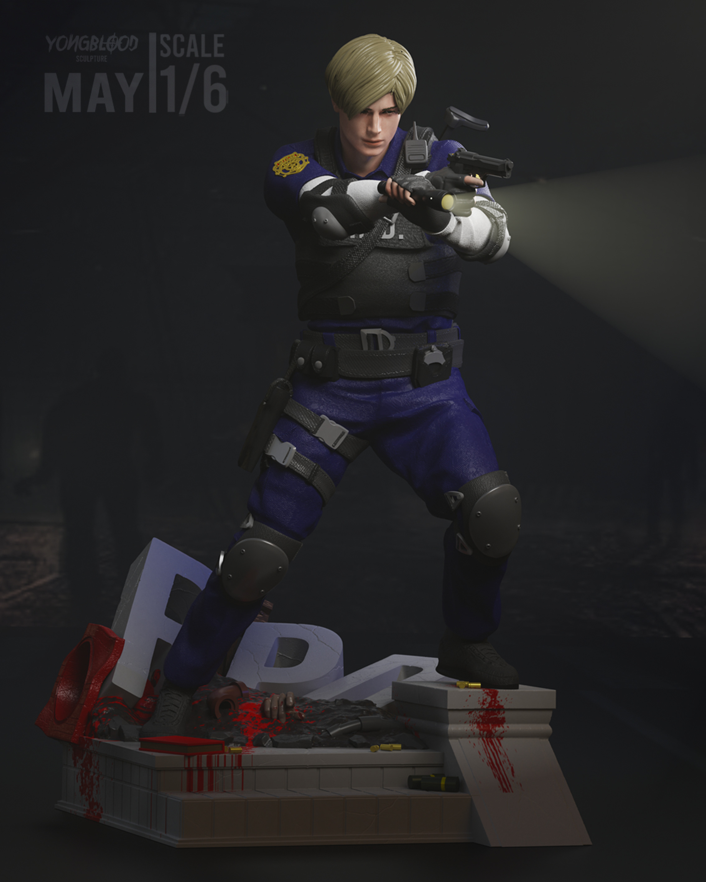 Leon S Kennedy Resident Evil  2 STL - Yongblood Sculpture 3D print model_3