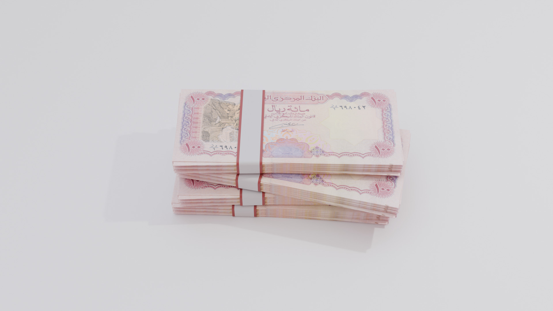100 Yemen Yemeni Rial Currency Low-poly 3D model_3