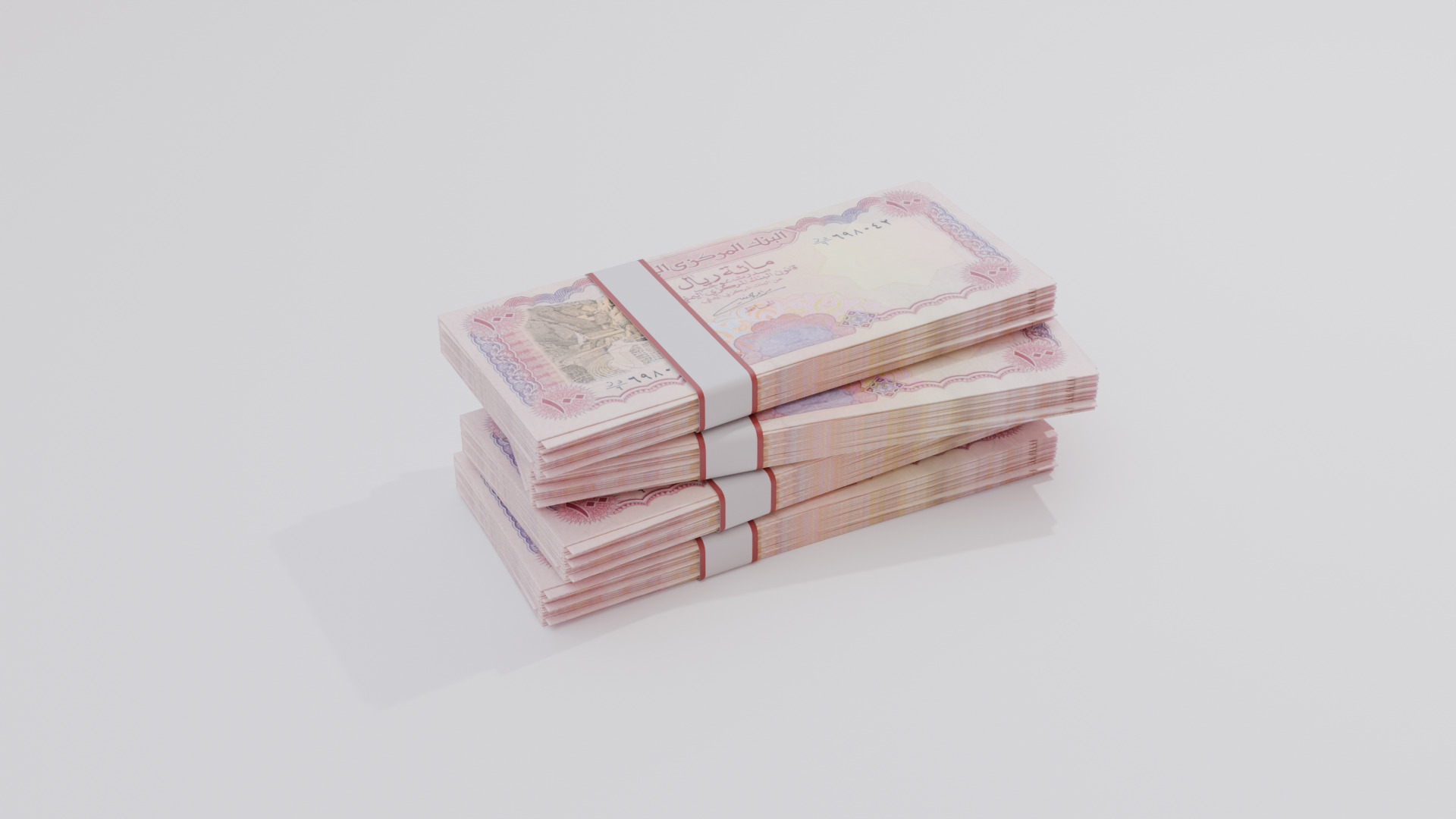 100 Yemen Yemeni Rial Currency Low-poly 3D model_2
