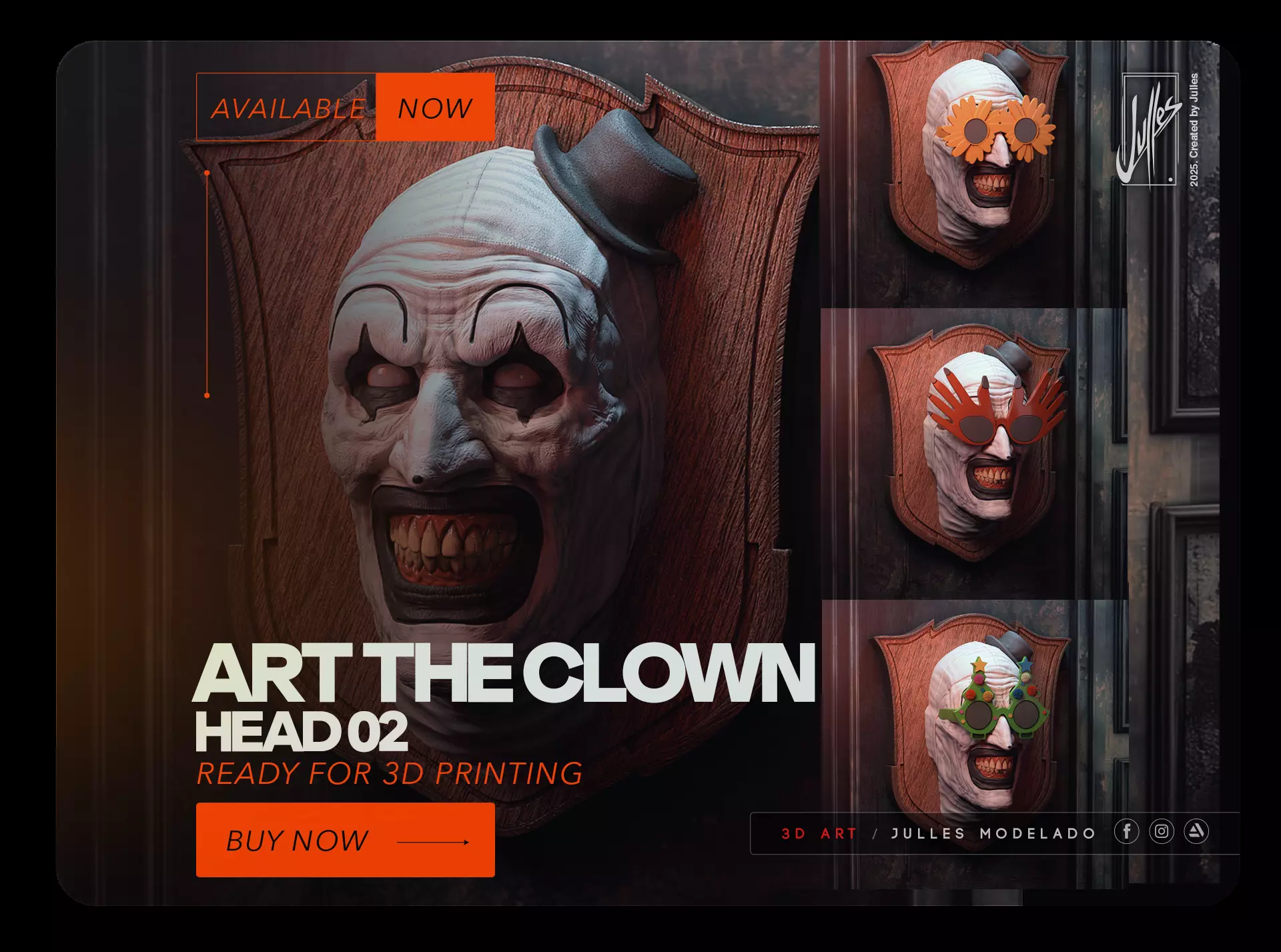 Art the Clown Head 02 Set 3D print model_0