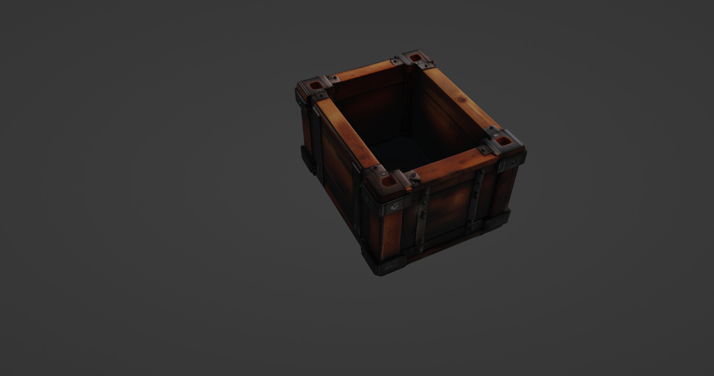 Classic Wooden Crate with Metal Reinforcements 3D model_5