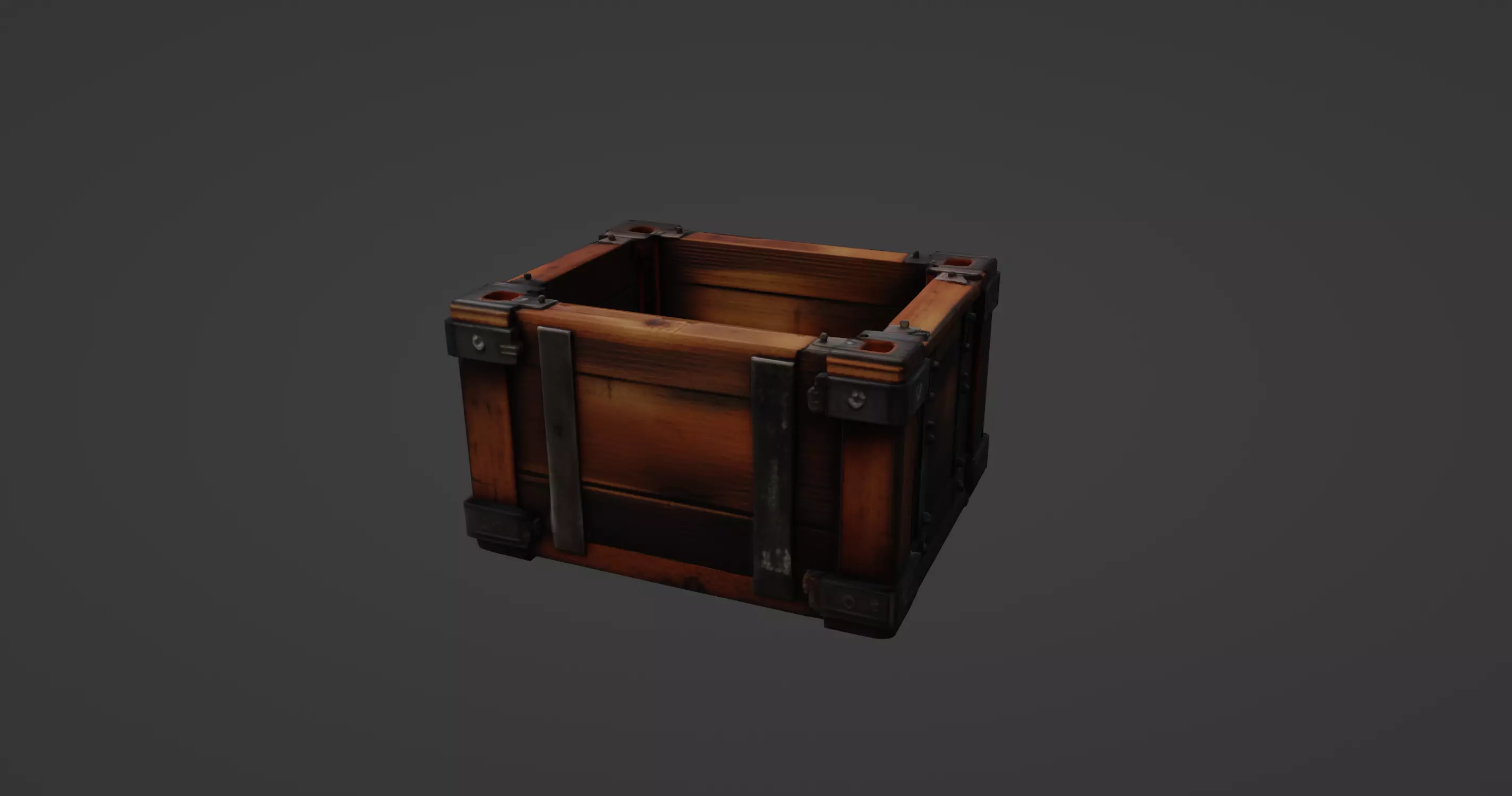 Classic Wooden Crate with Metal Reinforcements 3D model_0