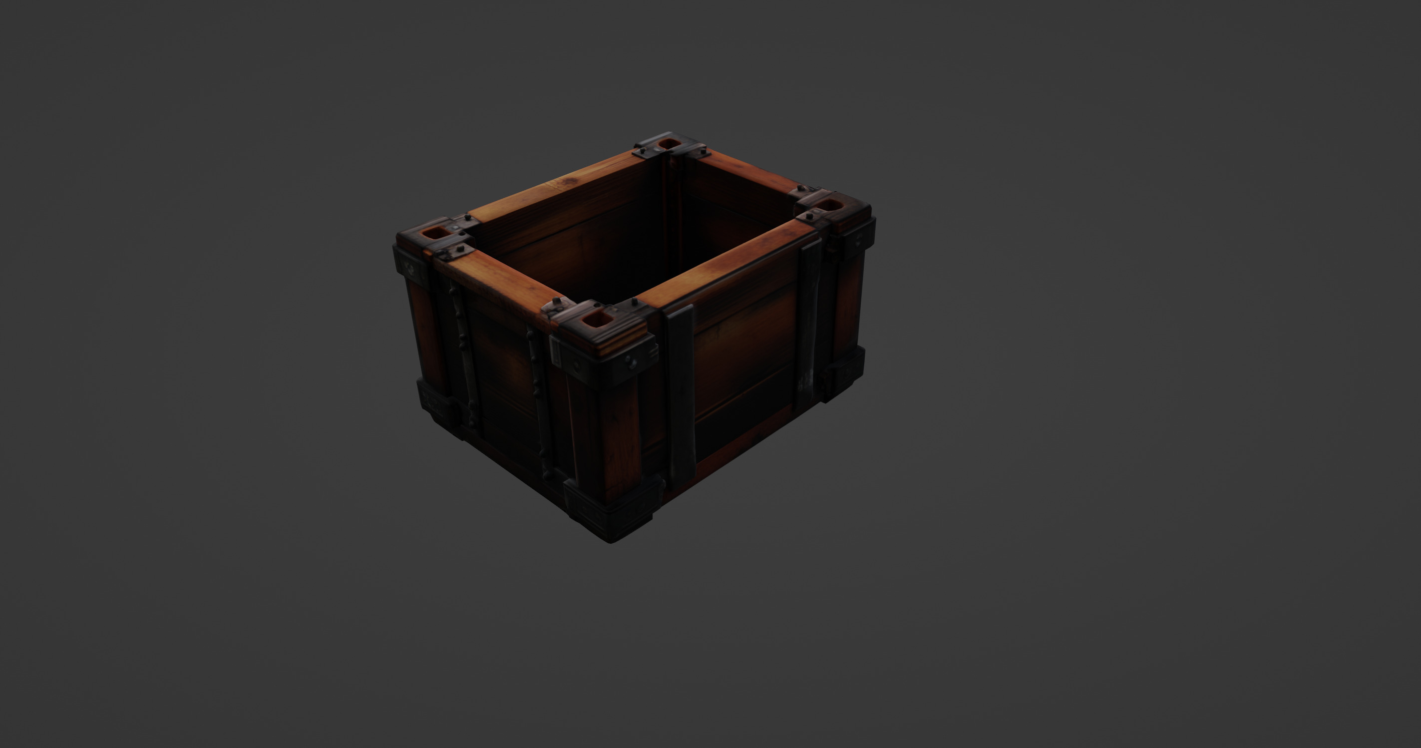 Classic Wooden Crate with Metal Reinforcements 3D model_4