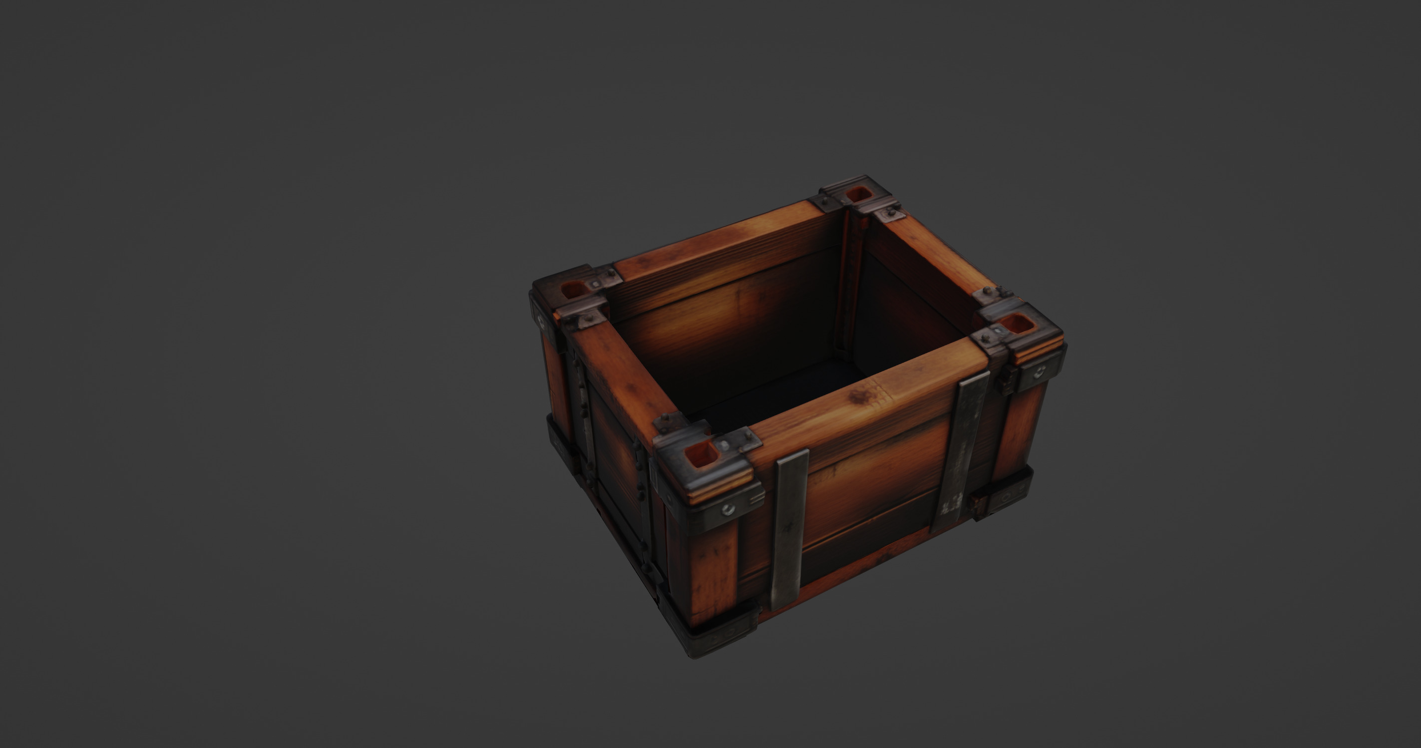 Classic Wooden Crate with Metal Reinforcements 3D model_2