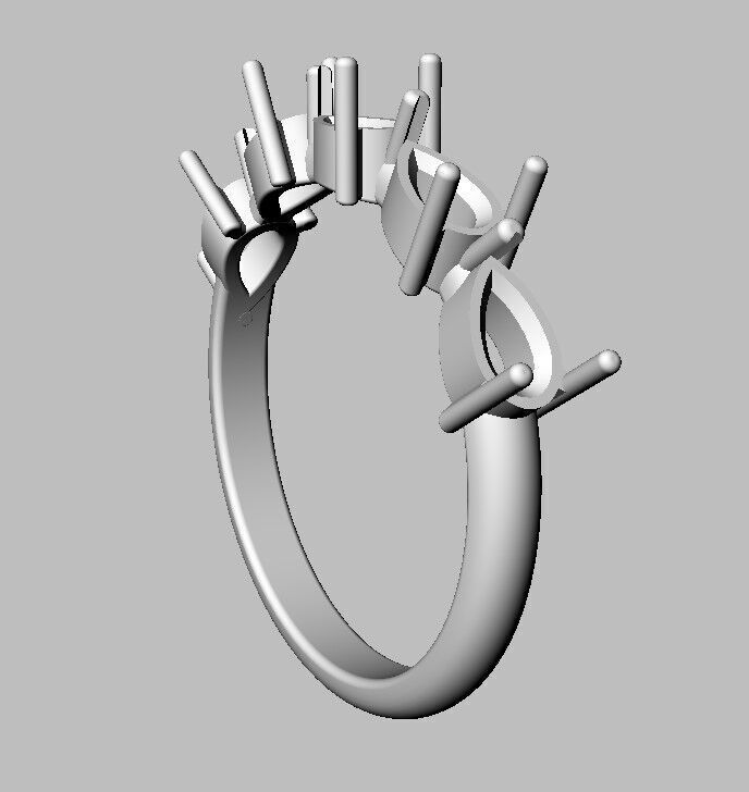 Pear Gemstone Half Band Ring 3D print model_13