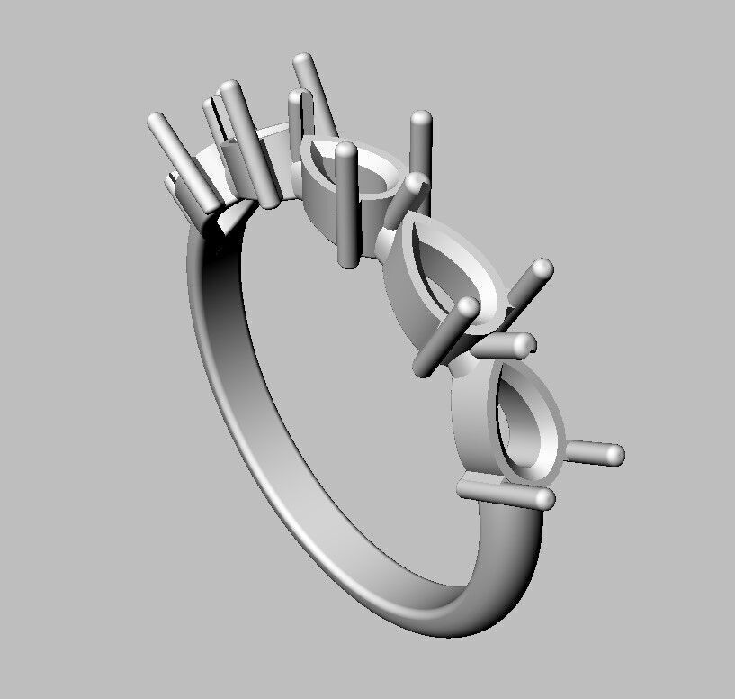 Pear Gemstone Half Band Ring 3D print model_8