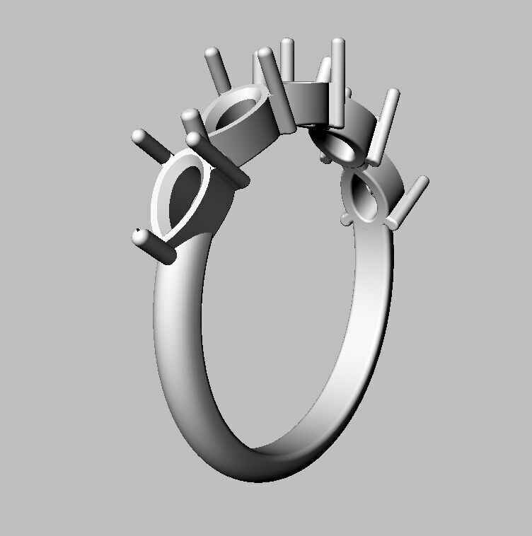 Pear Gemstone Half Band Ring 3D print model_12