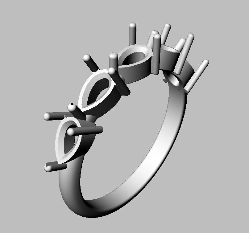 Pear Gemstone Half Band Ring 3D print model_7