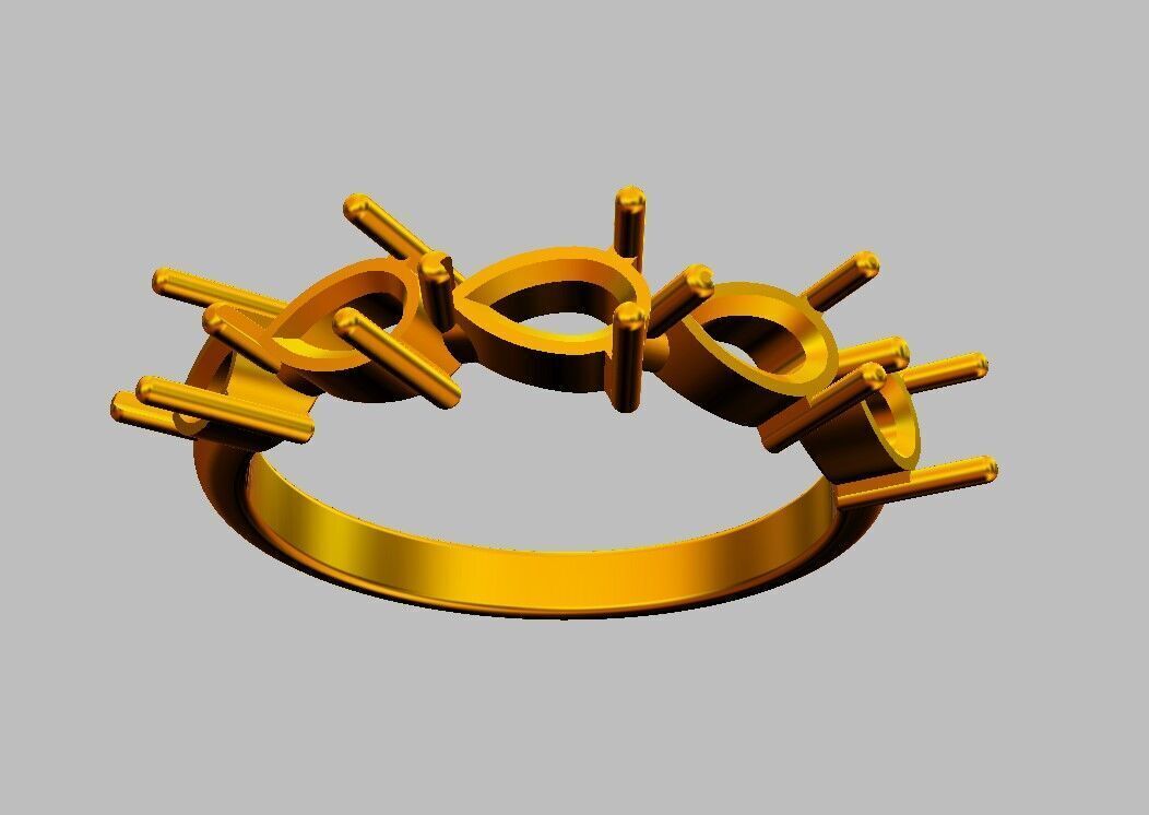 Pear Gemstone Half Band Ring 3D print model_16