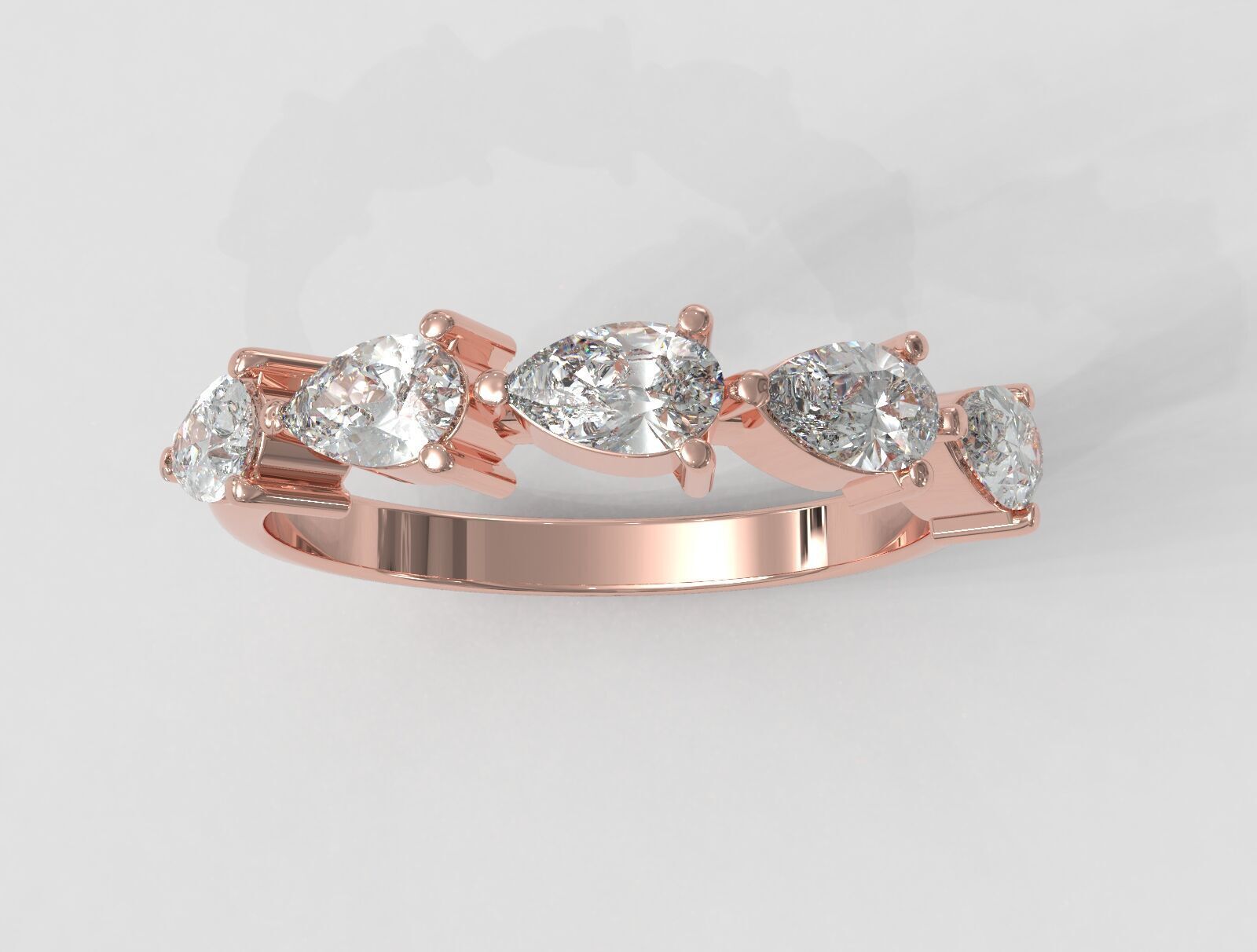 Pear Gemstone Half Band Ring 3D print model_2