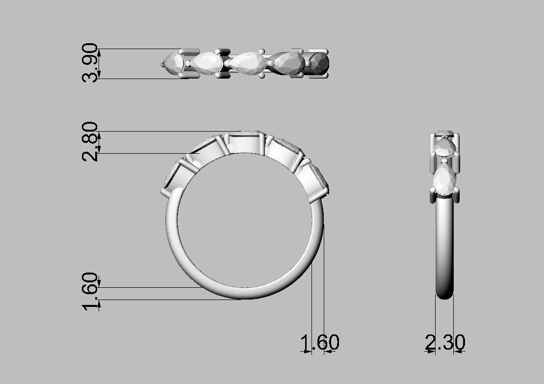 Pear Gemstone Half Band Ring 3D print model_3