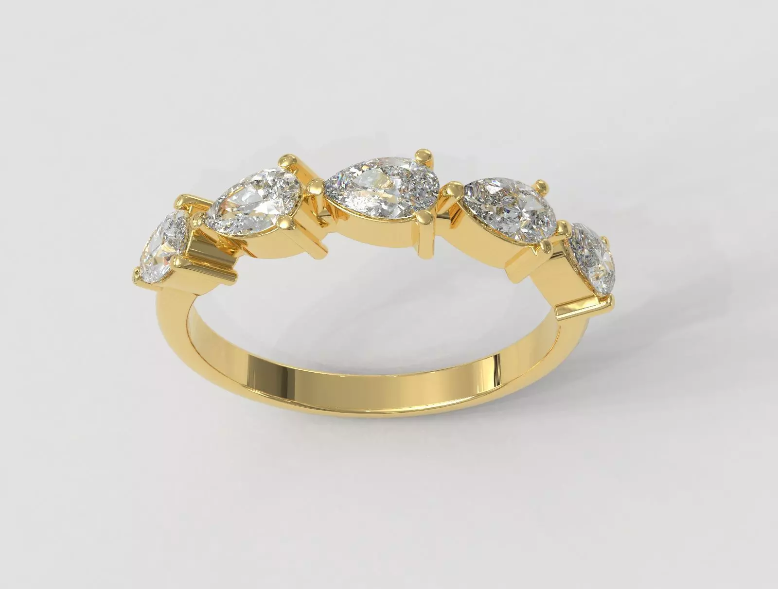 Pear Gemstone Half Band Ring 3D print model_0