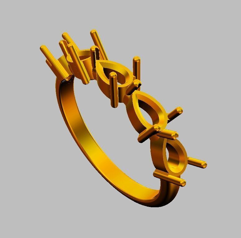 Pear Gemstone Half Band Ring 3D print model_15