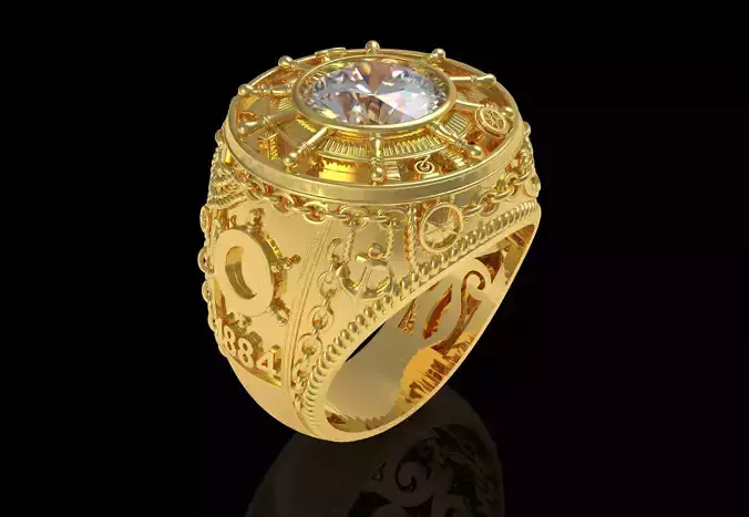 Huge Round Stone Compass Signet Ring