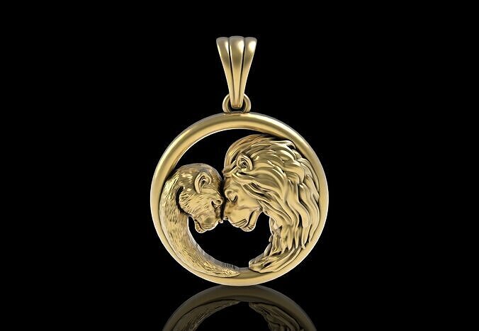 Lion and Lioness Round Ring Pendant 3D print model