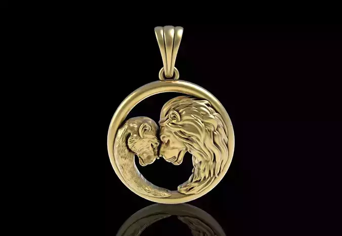 Lion and Lioness Round Ring Pendant