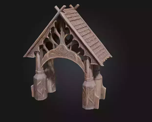 Nordic Carved Gatehouse  A Sentinel of Ancient Nordic 