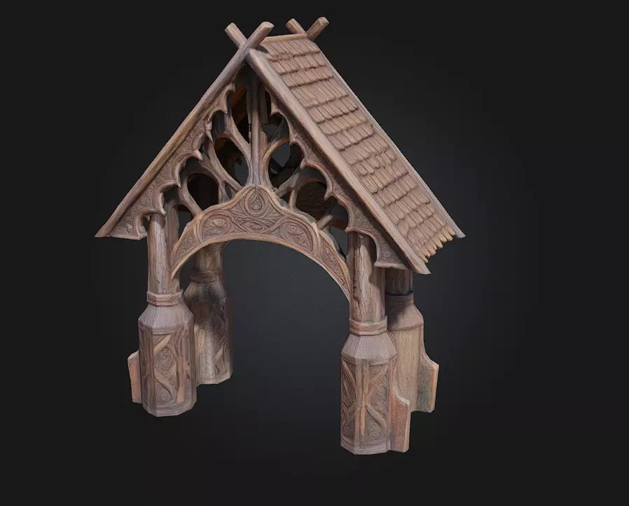 Nordic Carved Gatehouse  A Sentinel of Ancient Nordic  3D model_0