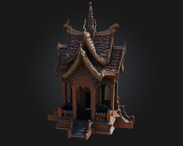 Wooden Temple Model  A Sacred Structure of Natural Harmony 3D model 3