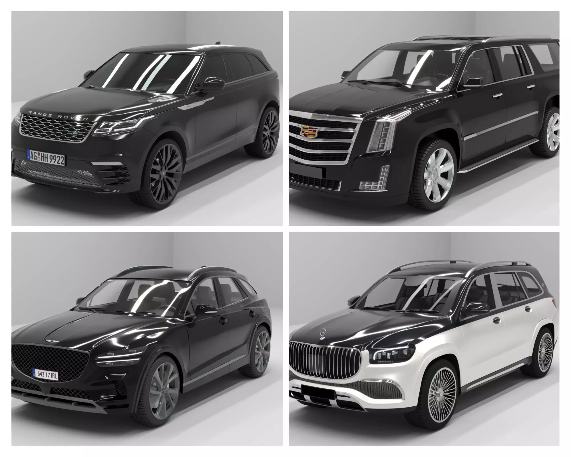 4 SUV cars Mercedes-Benz - Genesis - Range Rover - Cadillac 3D model