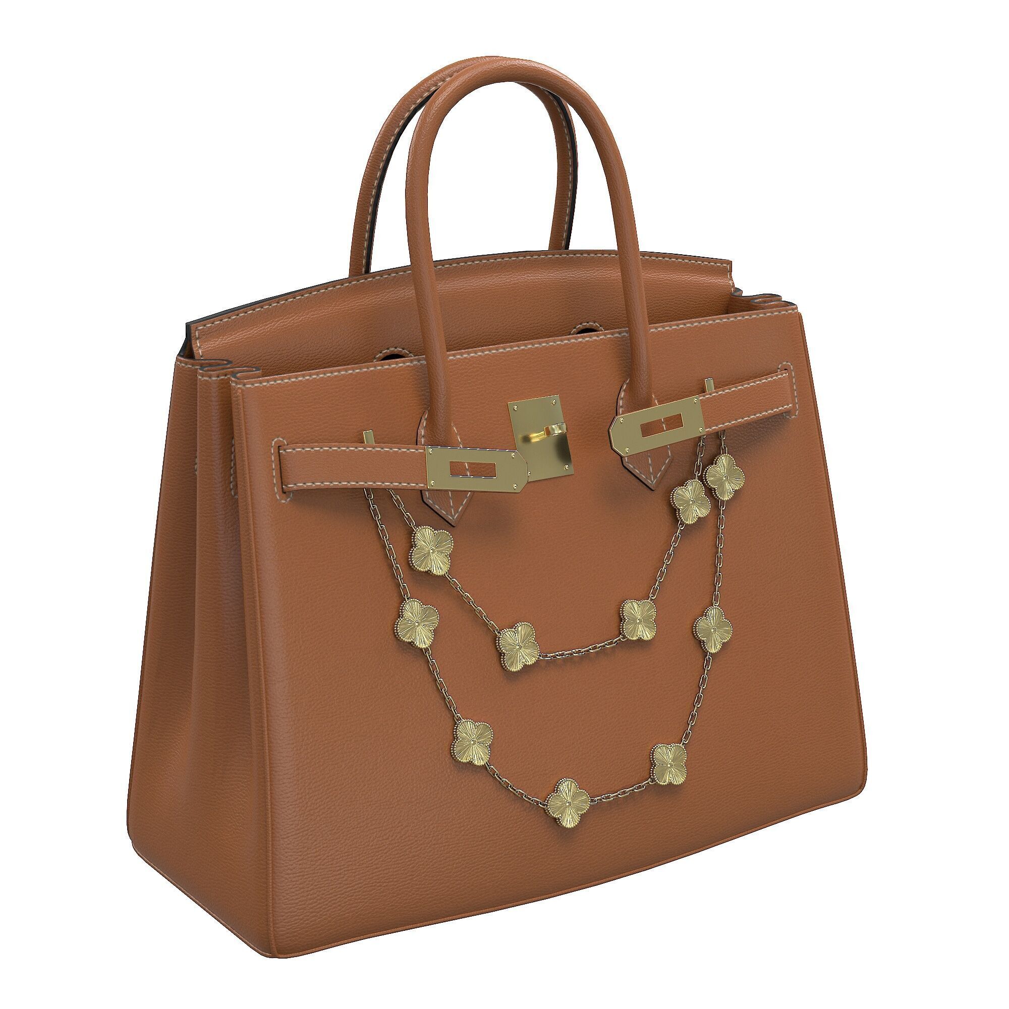 Hermes Birkin Bag with Chain Low-poly 3D model_13