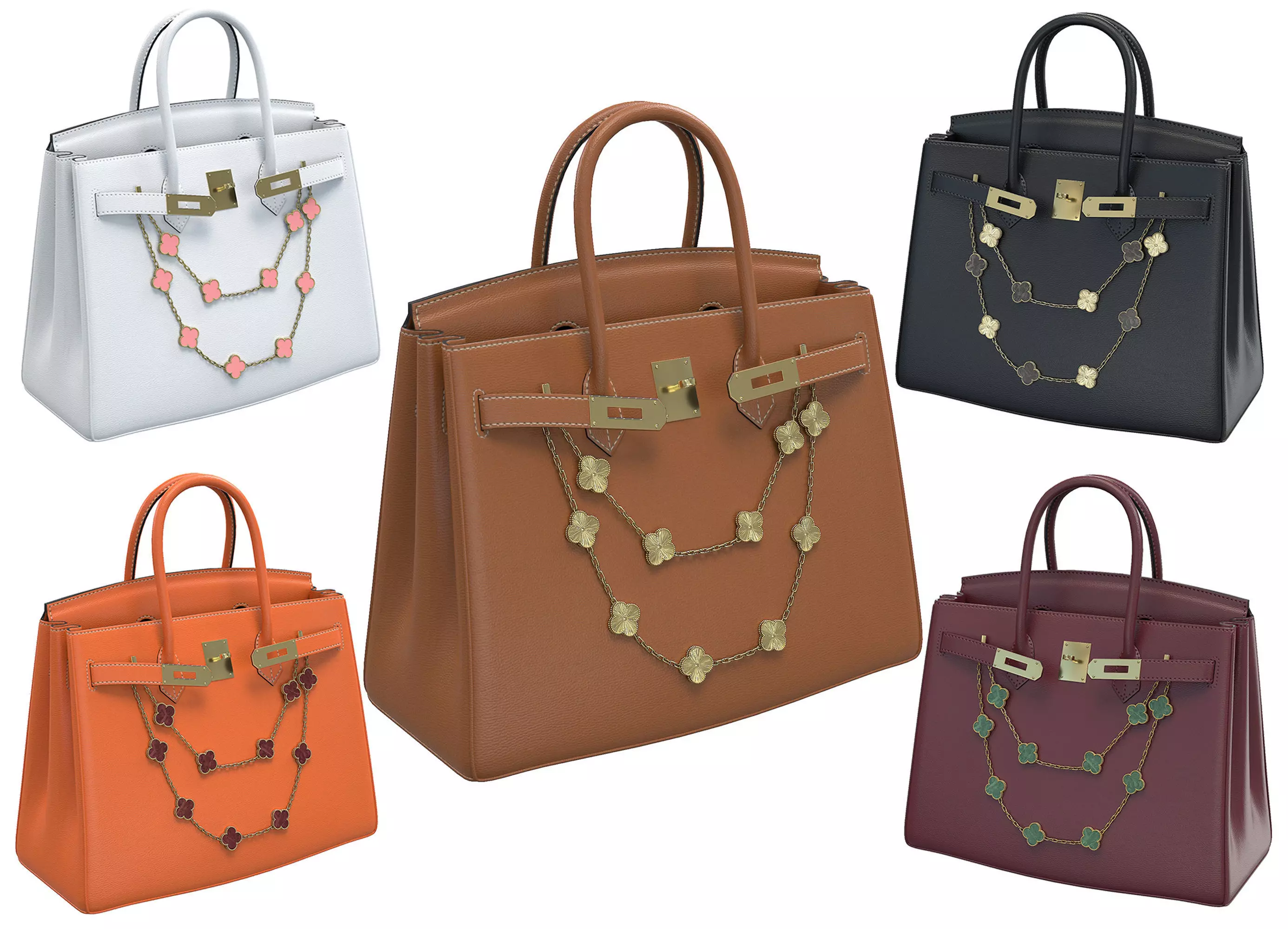 Hermes Birkin Bag with Chain Low-poly 3D model_0