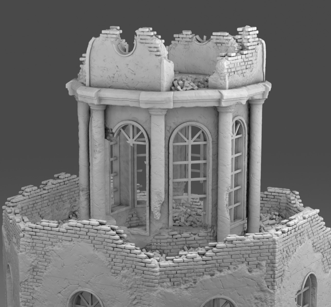 A ruined octagonal building 3D print model_5
