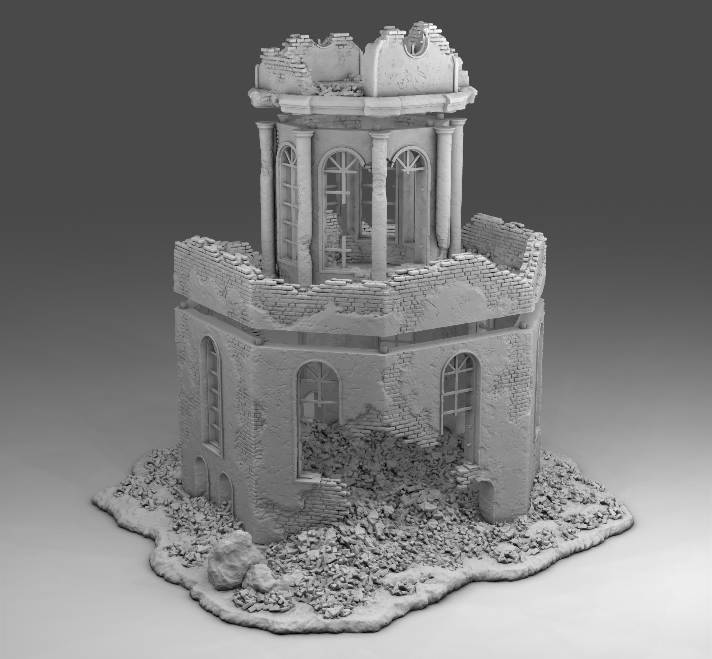 A ruined octagonal building 3D print model_3