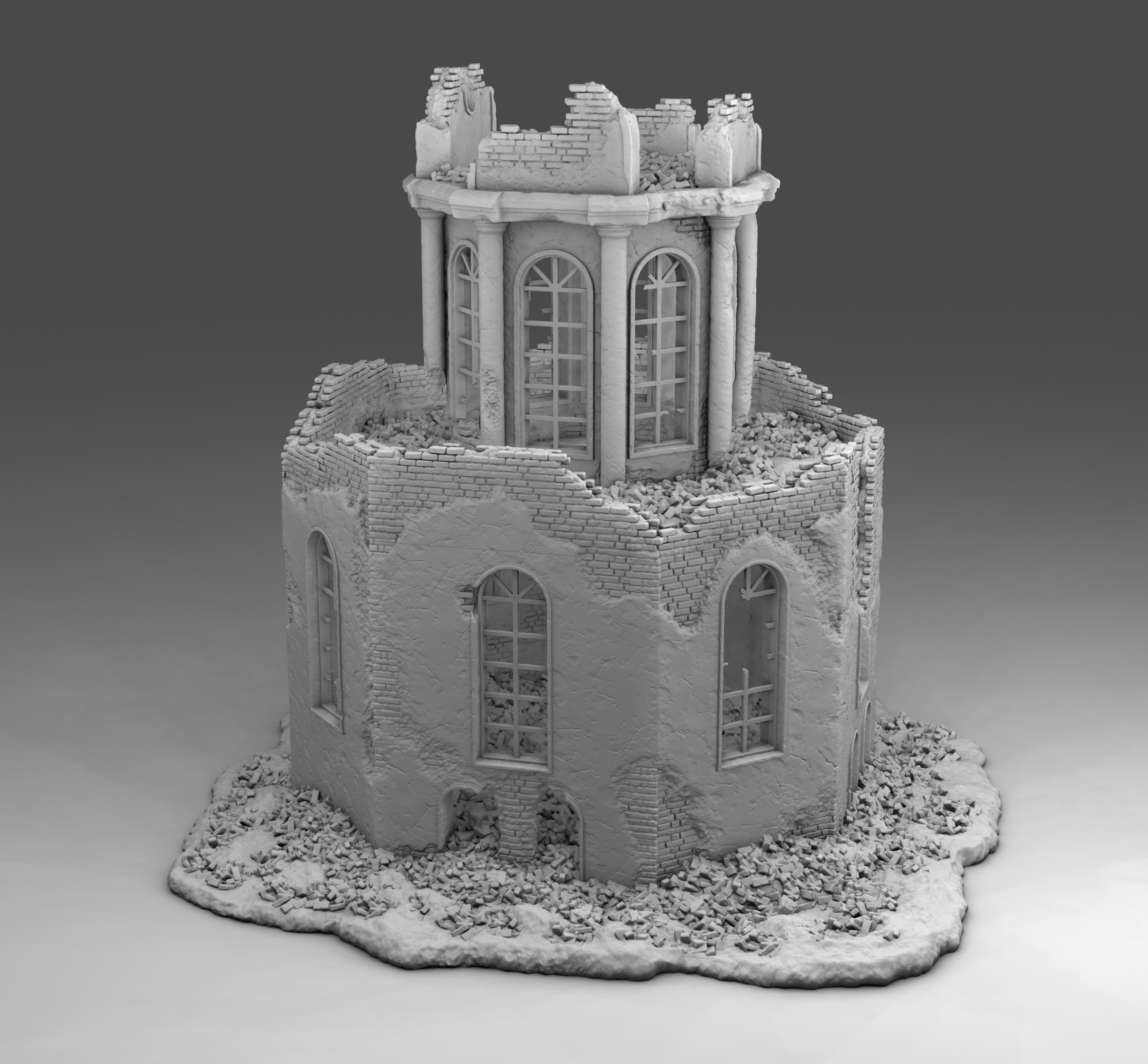 A ruined octagonal building 3D print model_1