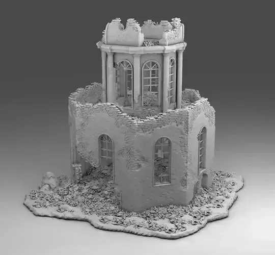 A ruined octagonal building