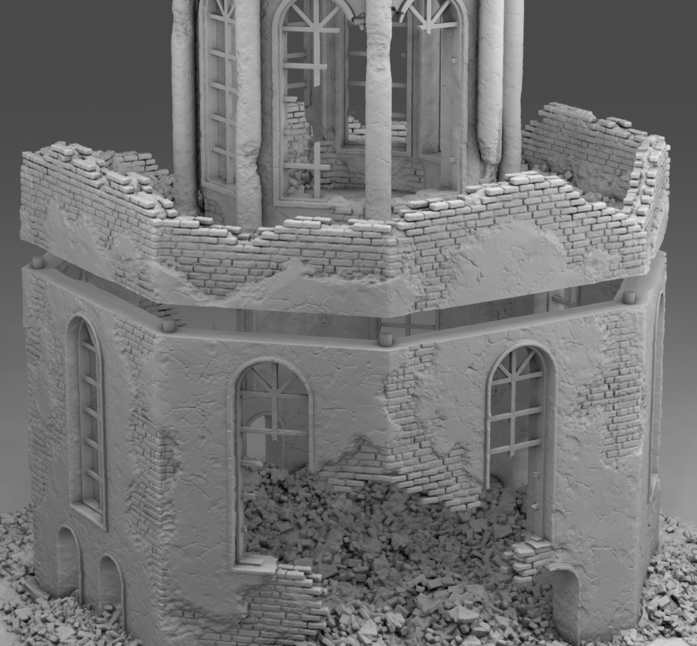 A ruined octagonal building 3D print model_13