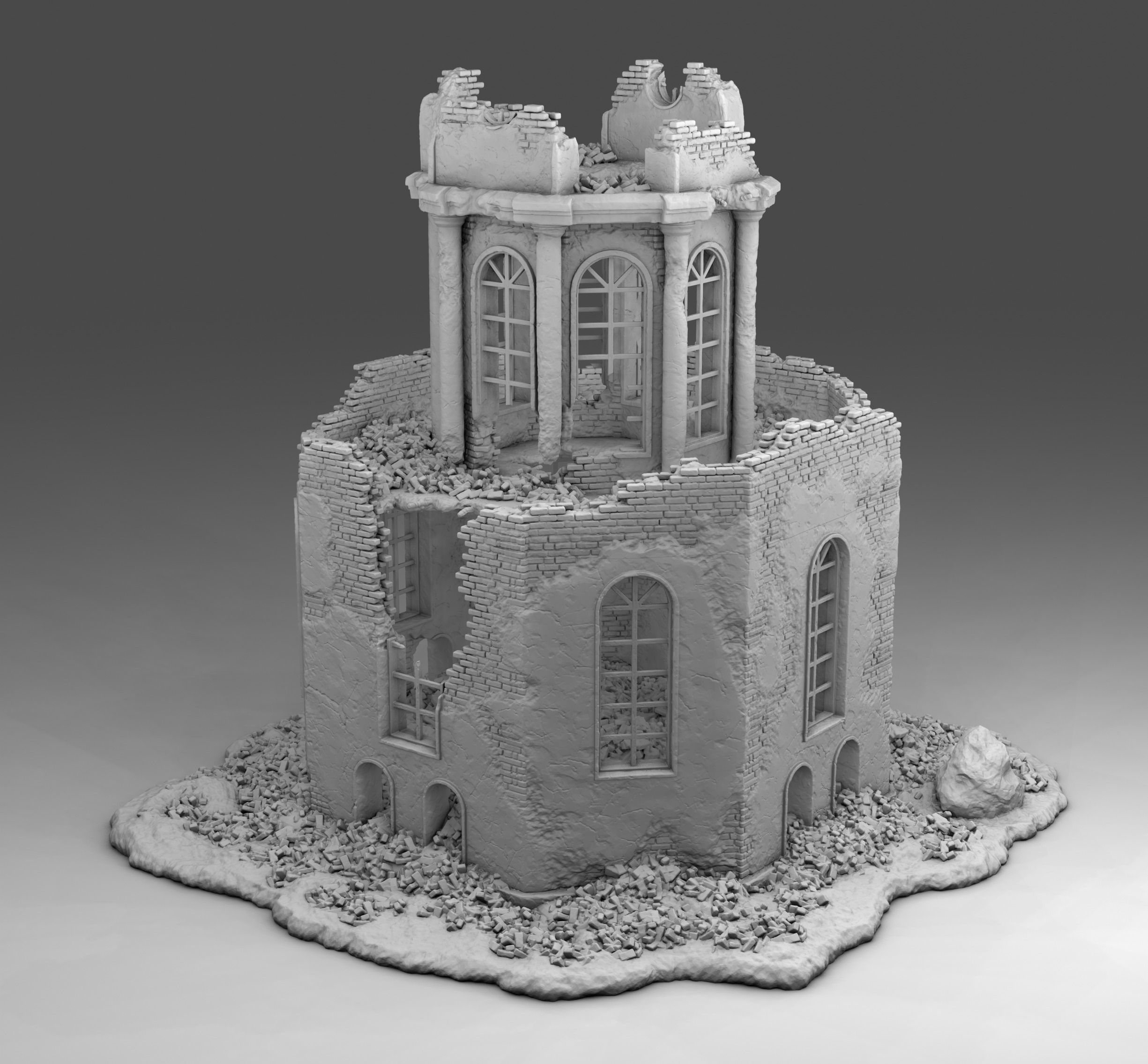 A ruined octagonal building 3D print model_2