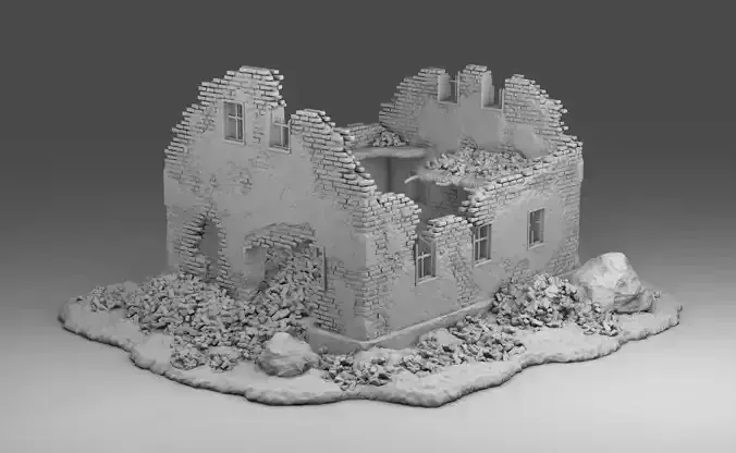 Destroyed residential building 3D print model