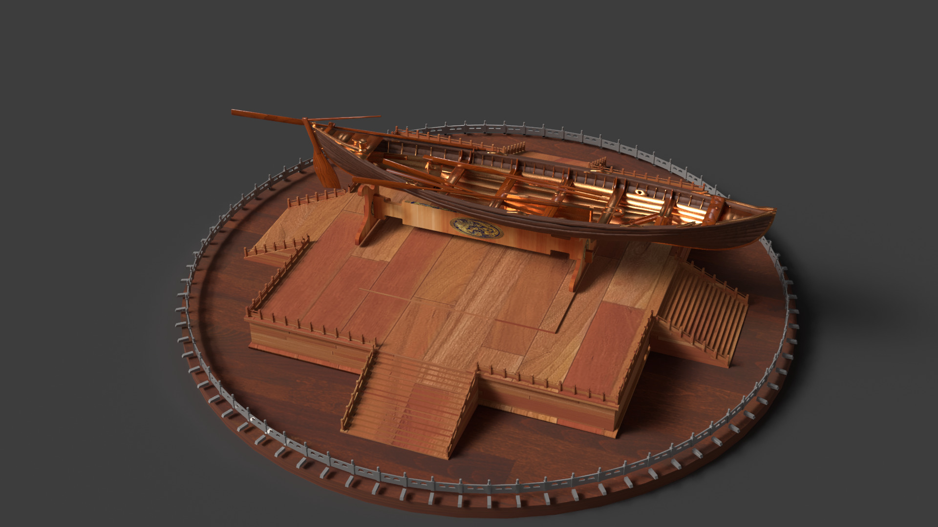 Chinese wooden boat   Low-poly 3D model_8