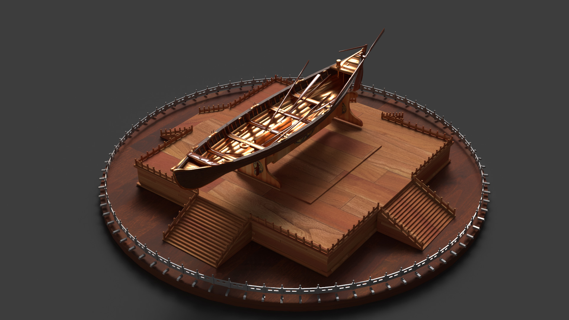 Chinese wooden boat   Low-poly 3D model_10