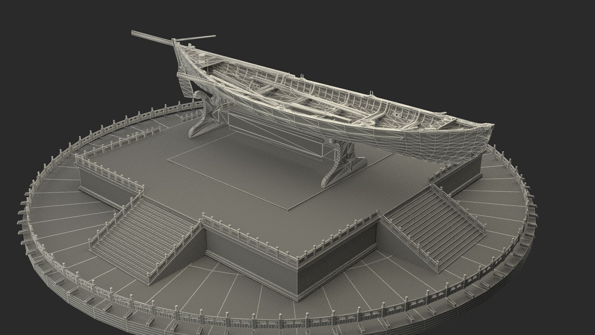 Chinese wooden boat   Low-poly 3D model_9