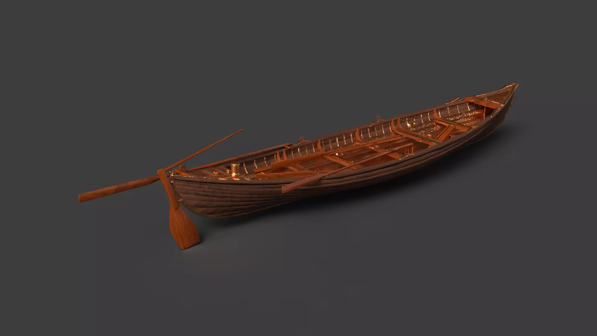 Chinese wooden boat   Low-poly 3D model_0