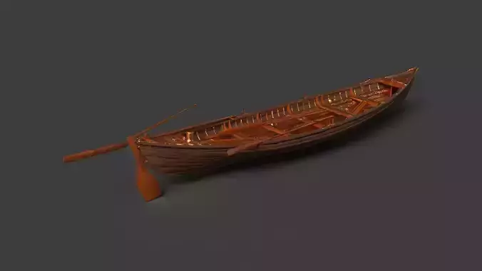 Chinese wooden boat   Low-poly 3D model