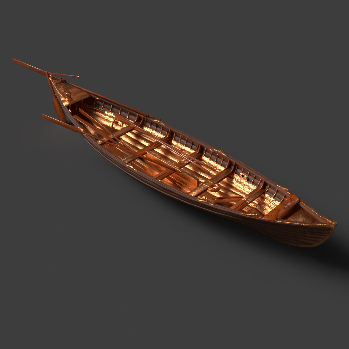Chinese wooden boat   Low-poly 3D model_6