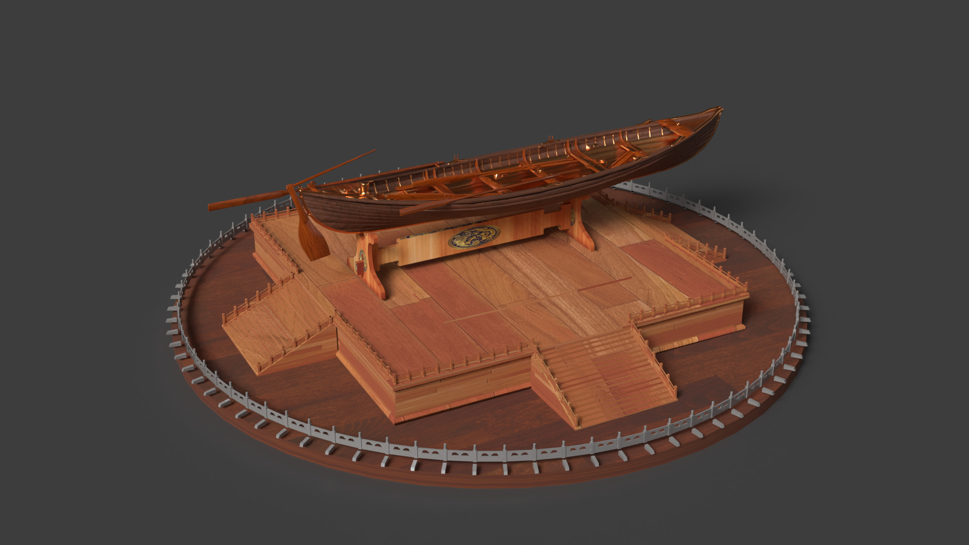 Chinese wooden boat   Low-poly 3D model_7