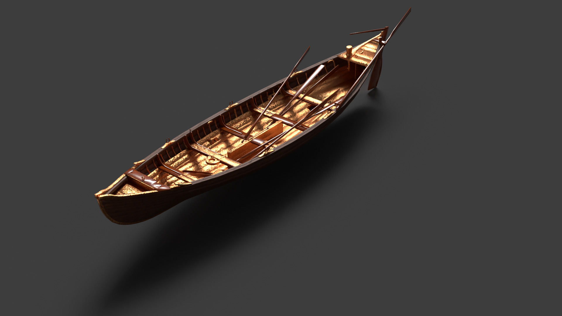 Chinese wooden boat   Low-poly 3D model_5