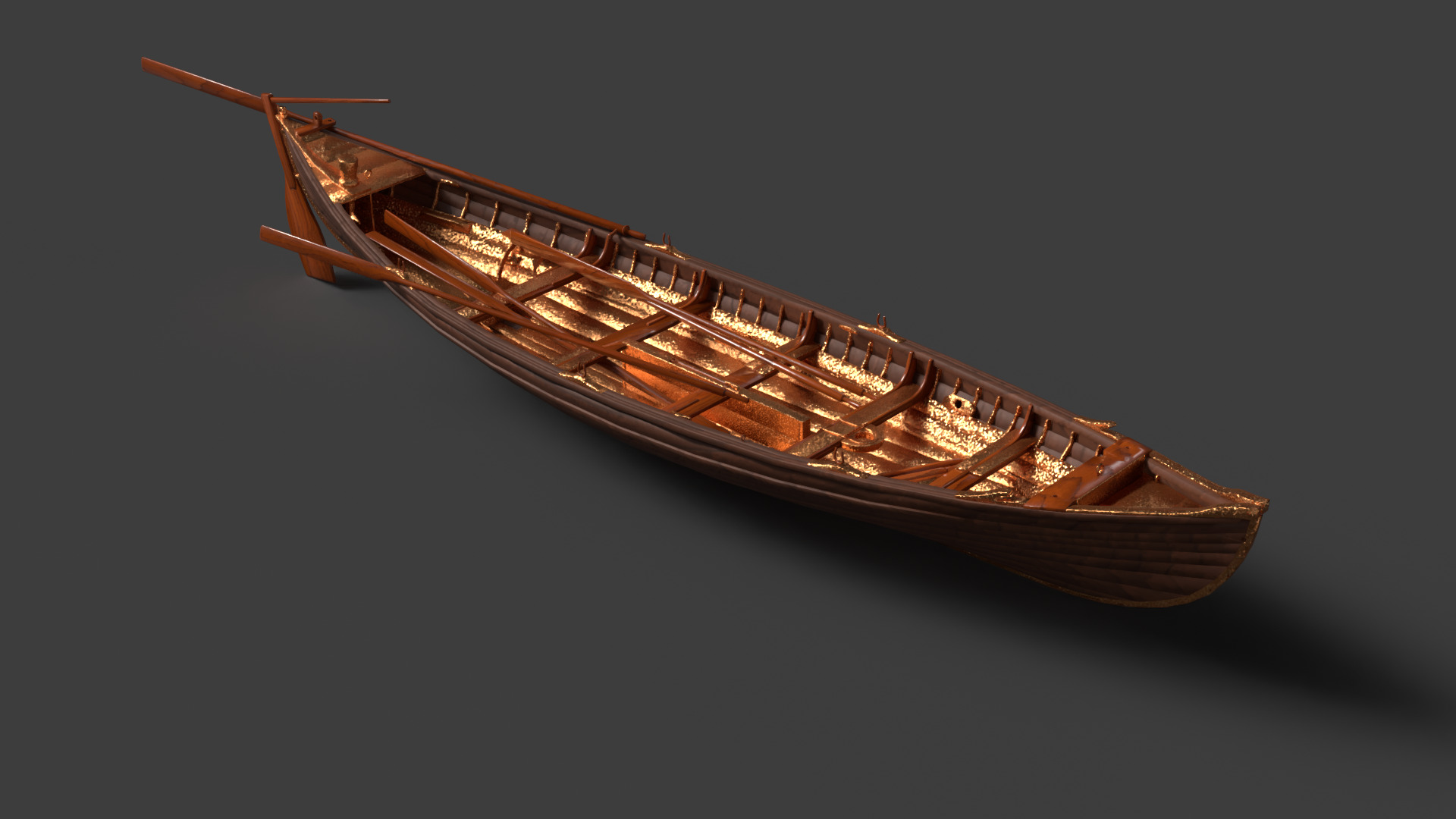 Chinese wooden boat   Low-poly 3D model_3