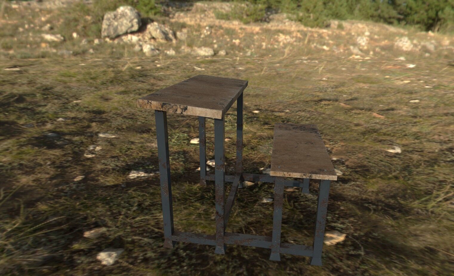 old school bench low poly 3d model Low-poly 3D model_3